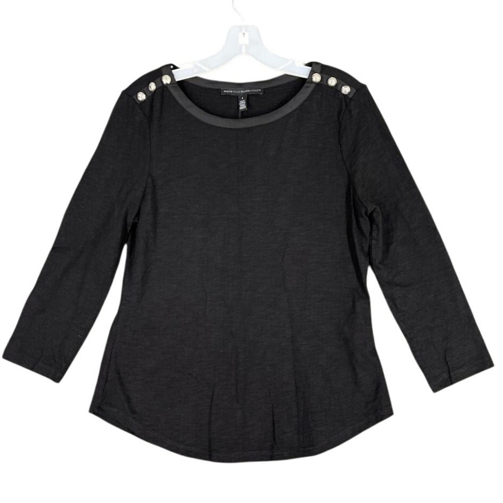 WHBM Shirt Womens Small‎ Black 3/4 Sleeve Round Nek Business Formal Office